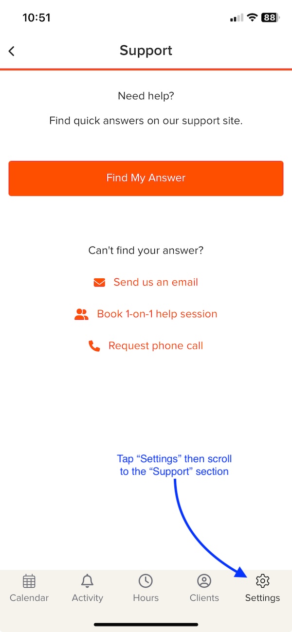 bookedin support mobile app settings.jpeg