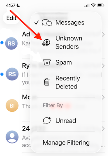 unknown senders folder in apple iphone.png