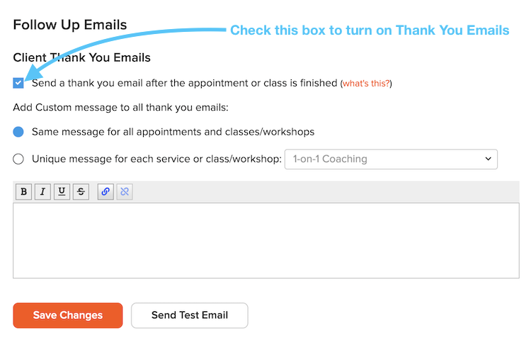 turn on thank you emails in bookedin
