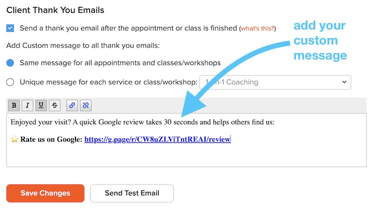 custom message text editor with formatting toolbar in bookedin