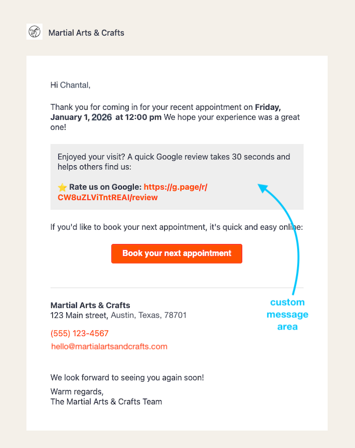 example Thank You Email received in an inbox